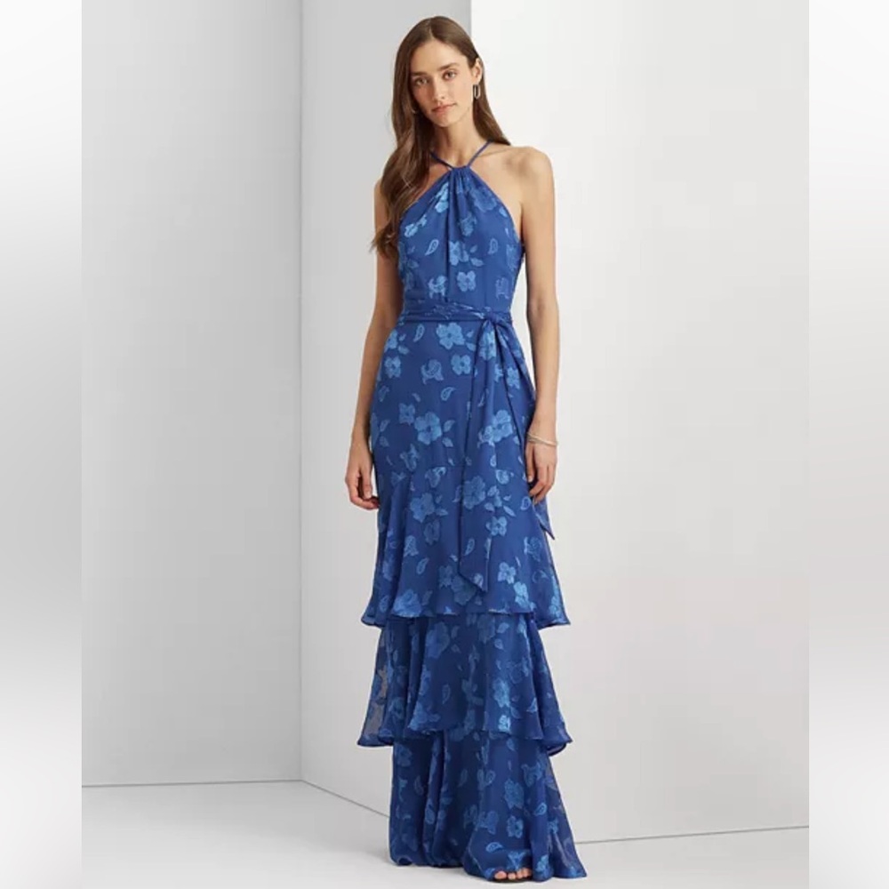 RALPH LAUREN - Lauren Floral Jacquard Halter Gown